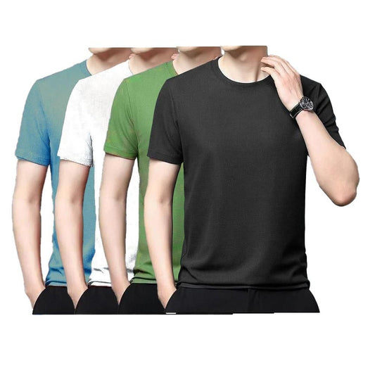 Polyester Stretchable Solid Half Sleeves Mens Round Neck T-Shirt Pack Of 4 jb0uwu-jb