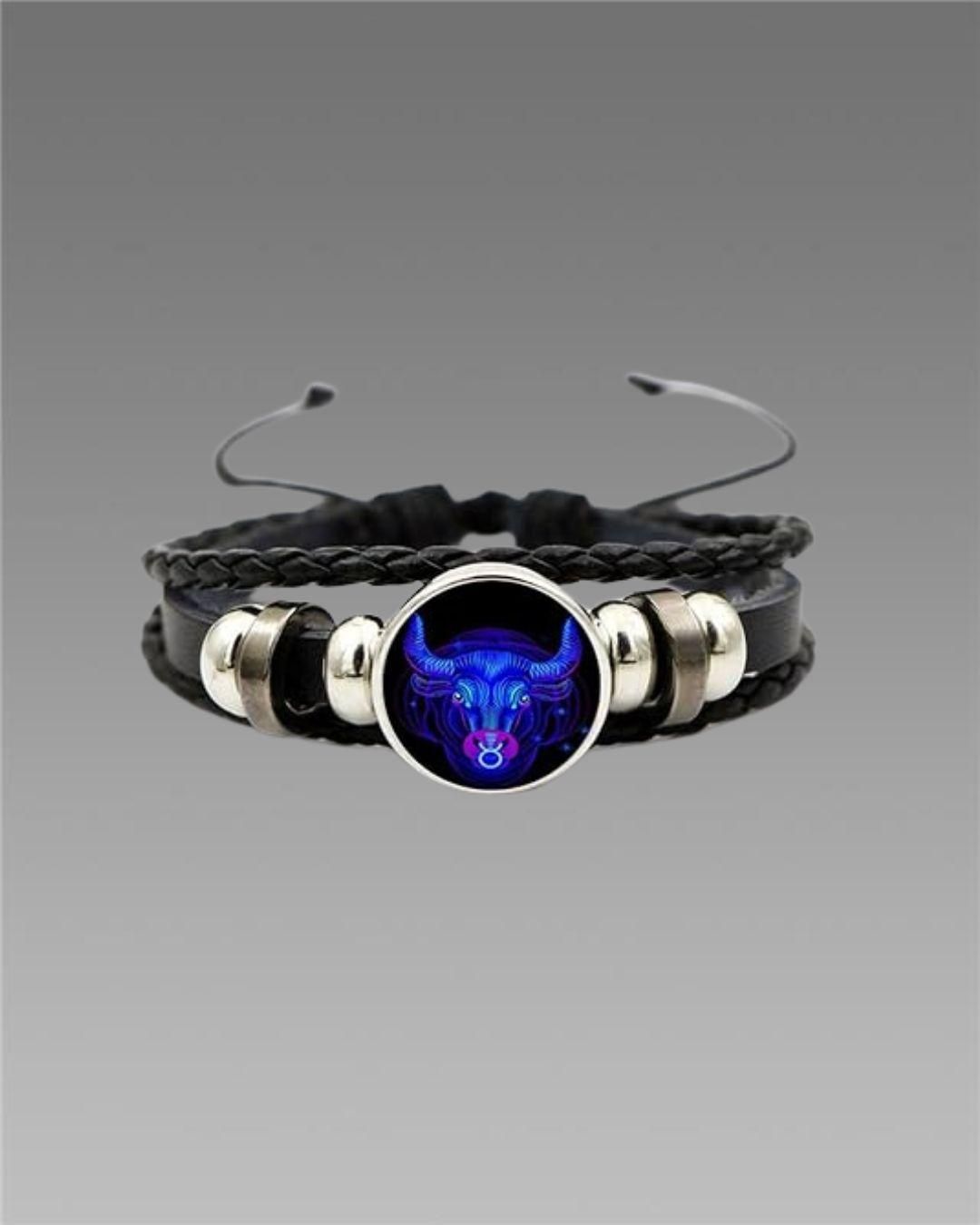 Zodiac Constellation Braided Design Black Leather Bracelet Adjustable - Sahil Shop