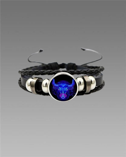 Zodiac Constellation Braided Design Black Leather Bracelet Adjustable - Sahil Shop