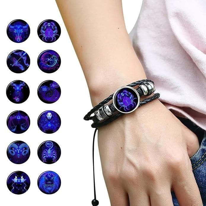 Zodiac Constellation Braided Design Black Leather Bracelet Adjustable - Sahil Shop