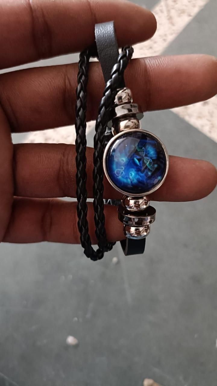 Zodiac Constellation Braided Design Black Leather Bracelet Adjustable - Sahil Shop