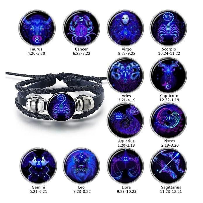 Zodiac Constellation Braided Design Black Leather Bracelet Adjustable - Sahil Shop