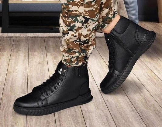 Men's Korean Style High Top Casual Shoes For Men (Black) Sahil Shop