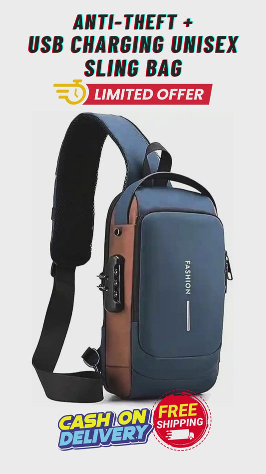 Anti-Theft Unisex Sling Shoulder Bag with Charging & Lock – Stylish & Functional Crossbody for Men & Women