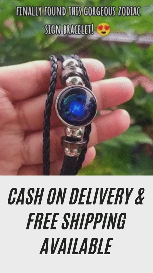 Adjustable Energized Zodiac Sign Powerful Manifestation Bracelet | Braided Black Leather Zodiac Constellation Design